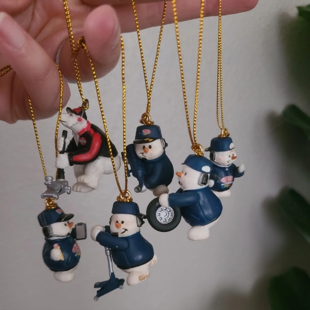 Set Of 6 Nascar Ornaments: Jeff Gordon Snowman Pit Crew, Coca Cola Polar Bear